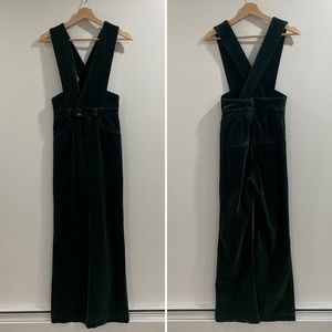 Anthropologie Pilcro Green Corduroy Jumpsuit Deep V Overalls Size 26